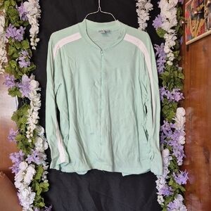Classic Mint Green Zip-Up Athletic Jacket with White Stripes